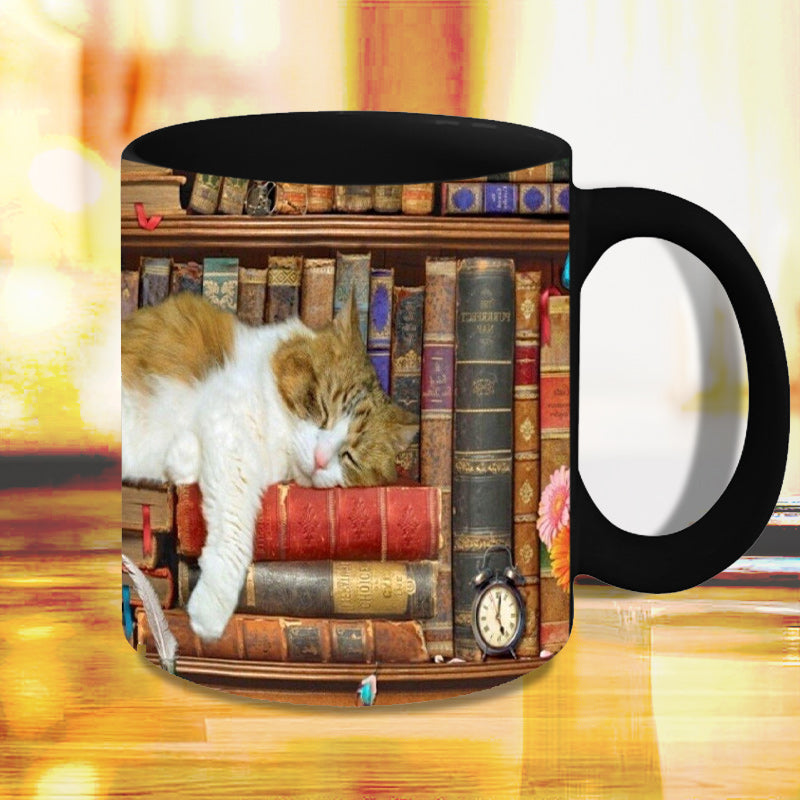 Avelena | Bücherregal Keramikkaffeebecher - Geschenk für Katzenbuchliebhaber
