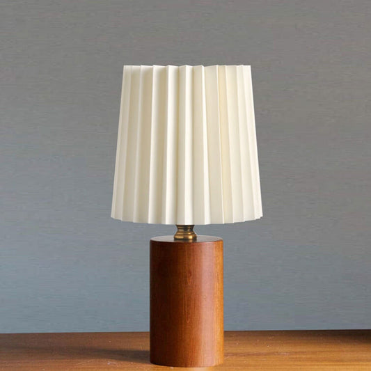 Avelena | Vintage Korean Plissee Säule Massivholz Basis 1-Licht Tischlampe