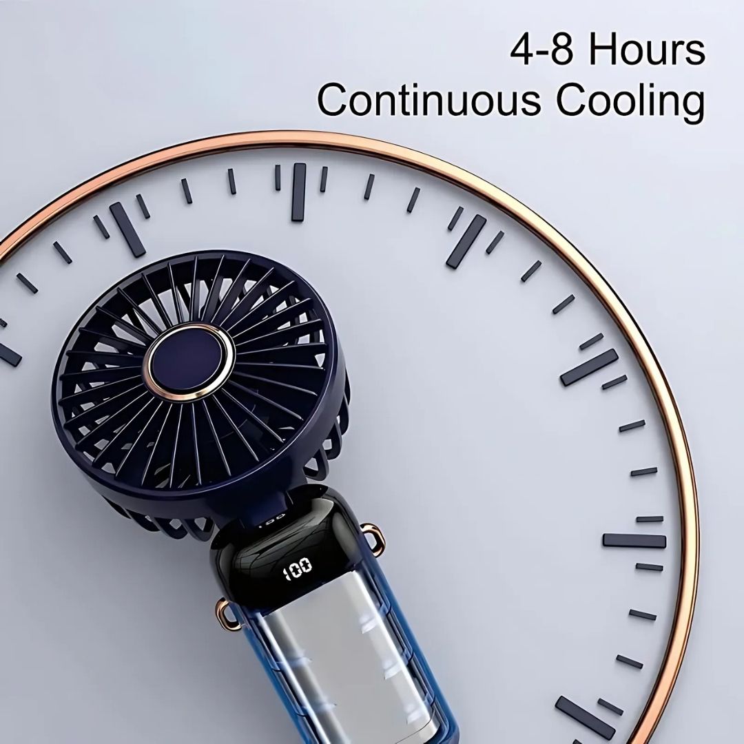 Avelena | Wiederaufladbarer tragbarer Mini Ventilator | 5-Stufen, 90-Grad verstellbar & leise für Büro, Zuhause & den Außeneinsatz
