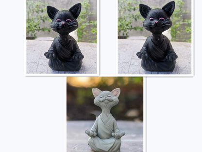 Avelena | Verspielt Schwarze Buddha Katze Figur Meditation Yoga Sammlerstück Glückliche Katzen Dekor Zuhause Garten Dekoration Gartenornament