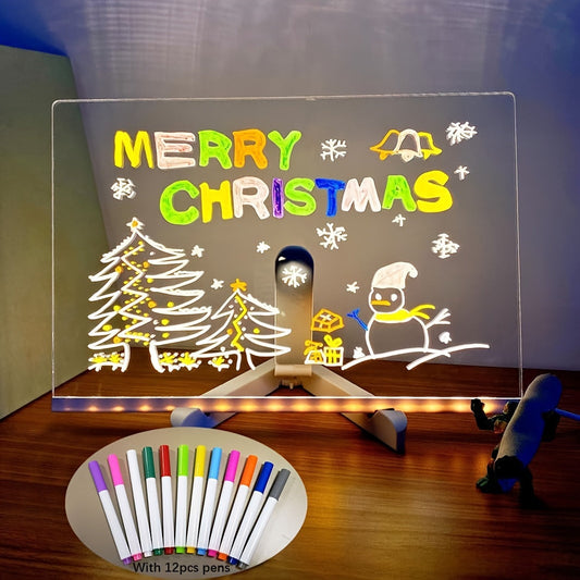 Avelena | USB LED Notizboard mit 12 Farbstiften - Leuchtende Nachrichtenboard für Büro & Zuhause