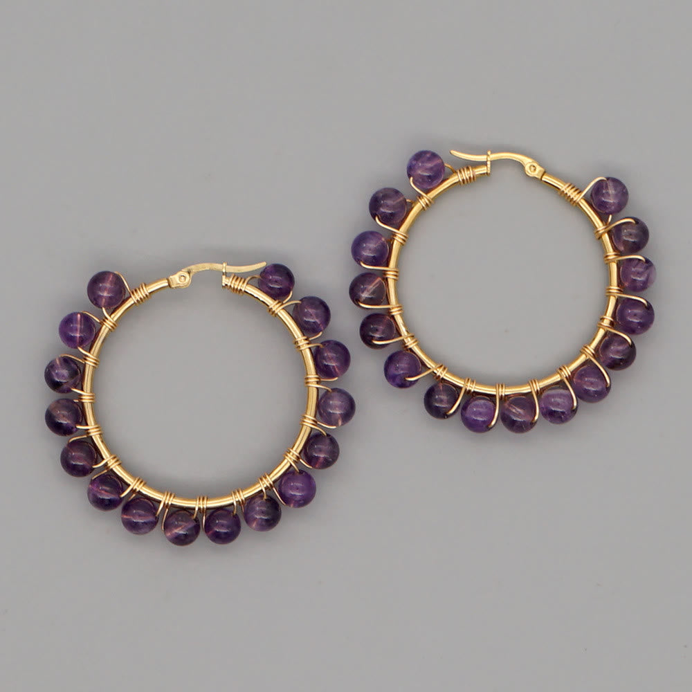 Avelena | Boho natürliche Kristalle große Hoop Ohrringe Sanne