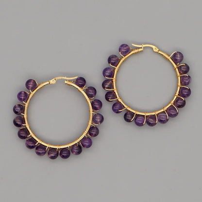 Avelena | Boho natürliche Kristalle große Hoop Ohrringe Sanne