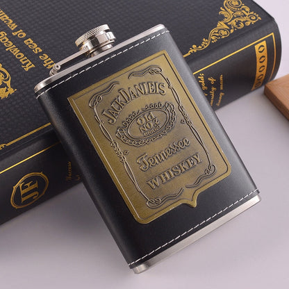Avelena | 8oz Whisky-Flasche aus Edelstahl Alkohol-Trichter Hüftflasche Bestickte Goldene Seidenstoff Verpackung Geschenk-Box Set