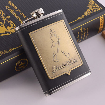 Avelena | 8oz Whisky-Flasche aus Edelstahl Alkohol-Trichter Hüftflasche Bestickte Goldene Seidenstoff Verpackung Geschenk-Box Set