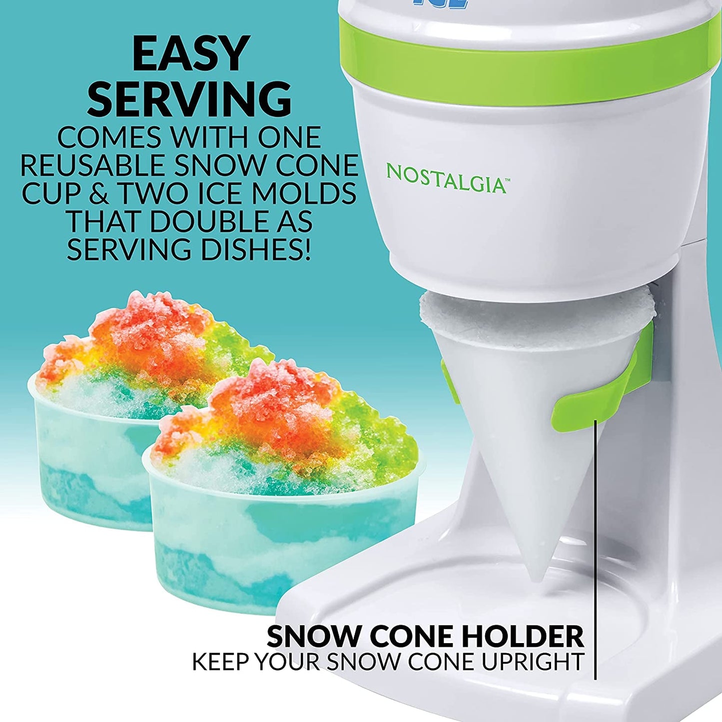 Avelena | Elektrische Hawaiian Tisch Snow Cone Maschine, Raspel Eis Maschine Inklusive 1 Wiederverwendbarem Plastikbecher Und Eisformen, Weiß/Grün
