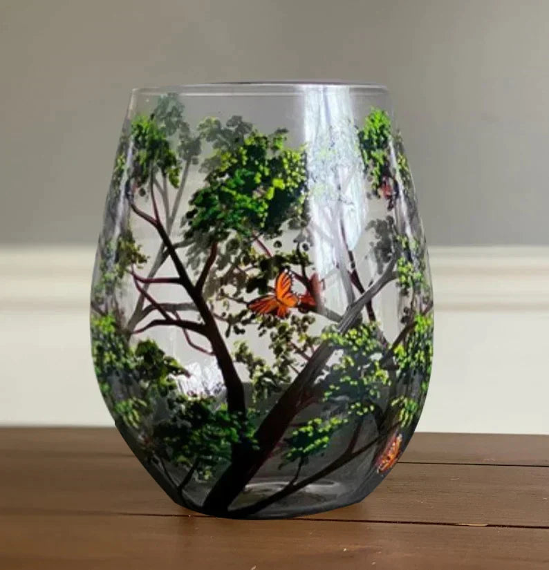 Avelena | Vier Jahreszeiten Baum Weingläser - Hand gemalt Kunst