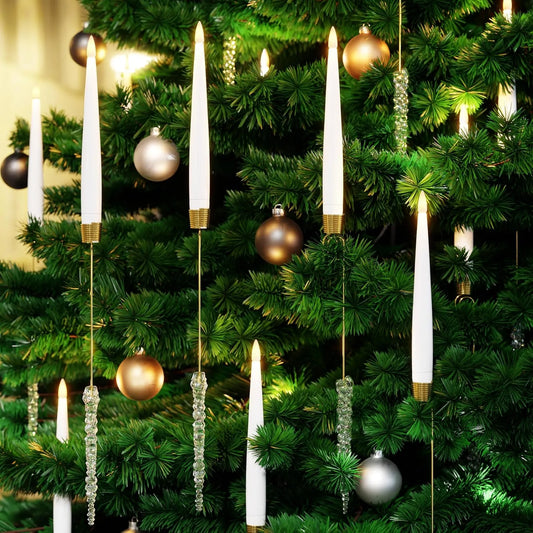 Avelena | Weihnachtsbaum LED-Kerzen Set | 12 Stück mit Fernbedienung & Timer | Warmweißes Flackern | Flameless & sicher