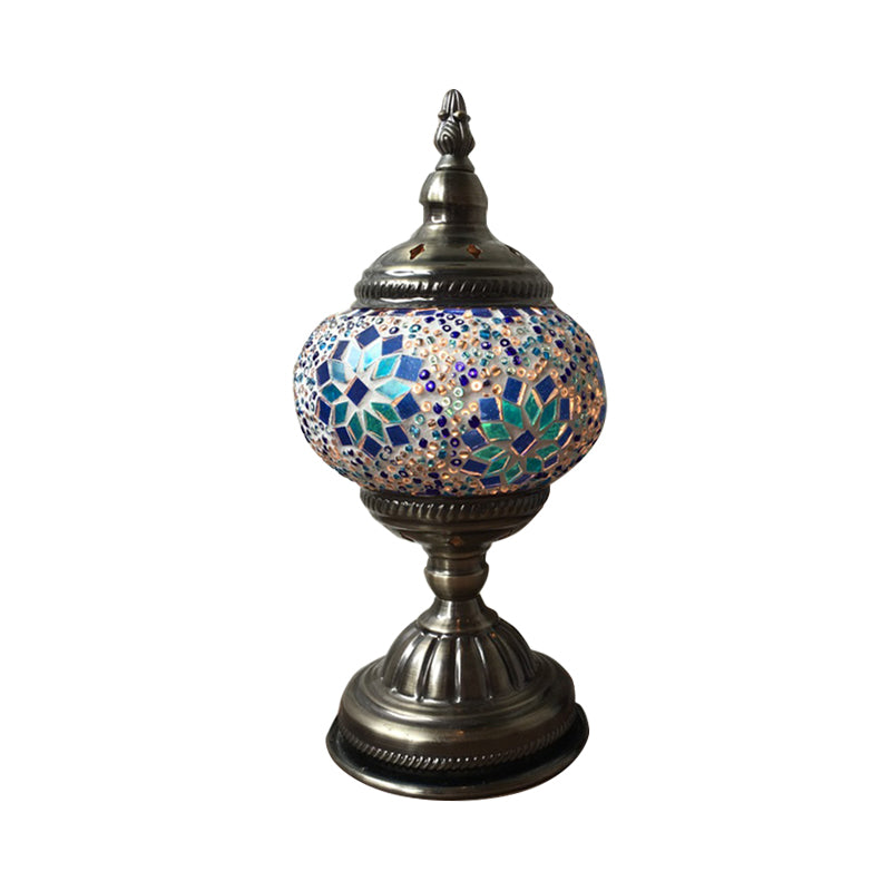 Avelena | Bohemia Orb Nachttischlampe Einfach Licht Handgeschnittenes Glas Nachttischbeleuchtung In Weiß/Rot/Himmelblau