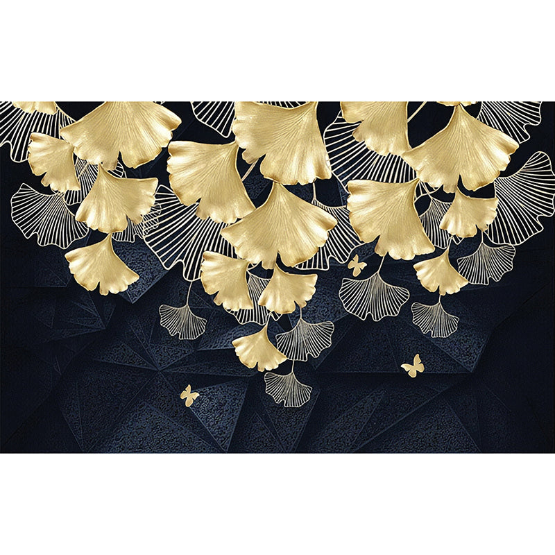 Avelena | Gold Ginkgo Wandverkleidung Fleckenresistentes Wandbild für Das Wohnzimmer