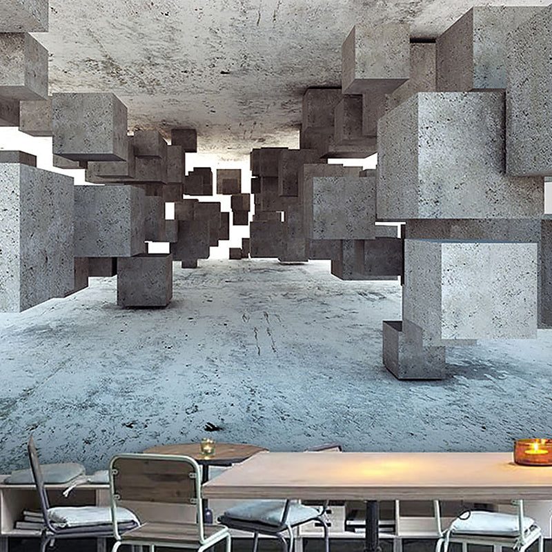 Avelena | Ganzes Wandmural-Tapete für Café mit 3D-Irregulärem Block In Industrieller Farbe, Schmutzabweisend