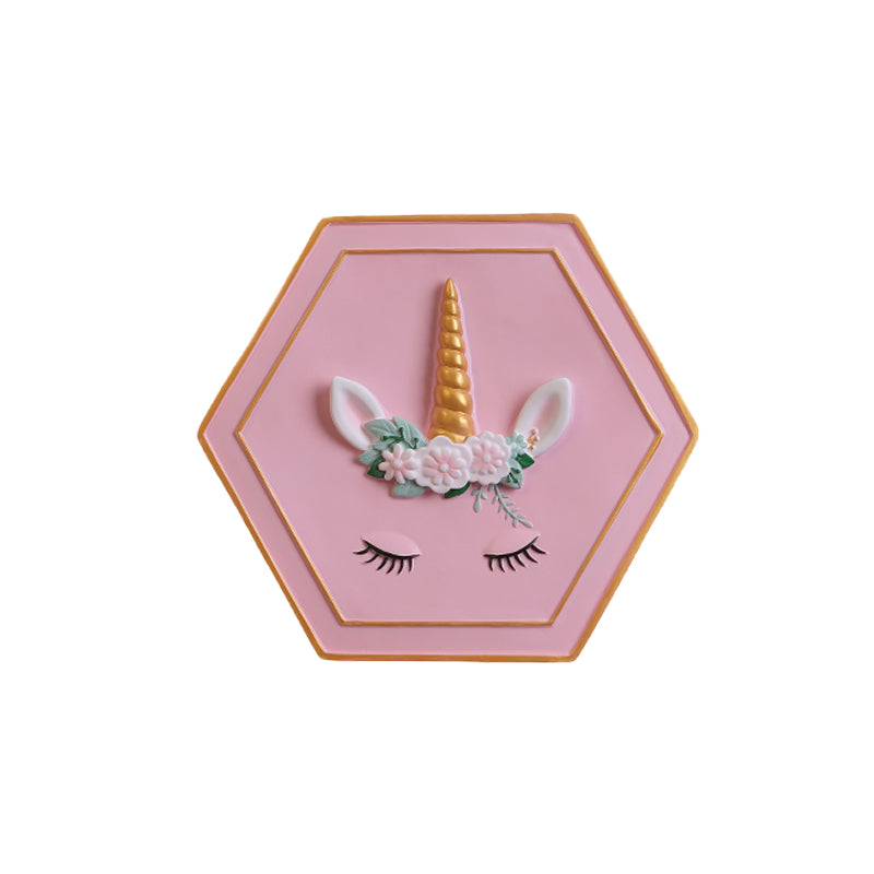 Avelena | Pink Unicorn Wandleuchte mit Hexagon-Design Cartoon Led Harz Zugkette Wandlampe