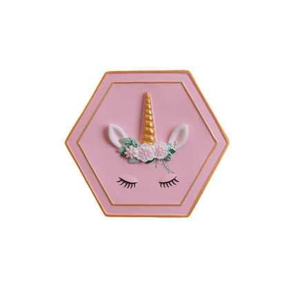 Avelena | Pink Unicorn Wandleuchte mit Hexagon-Design Cartoon Led Harz Zugkette Wandlampe