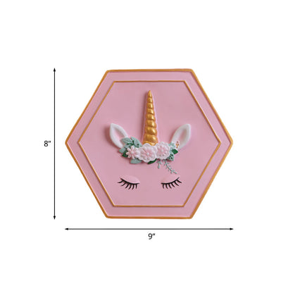 Avelena | Pink Unicorn Wandleuchte mit Hexagon-Design Cartoon Led Harz Zugkette Wandlampe