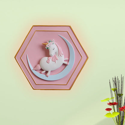 Avelena | Pink Unicorn Wandleuchte mit Hexagon-Design Cartoon Led Harz Zugkette Wandlampe