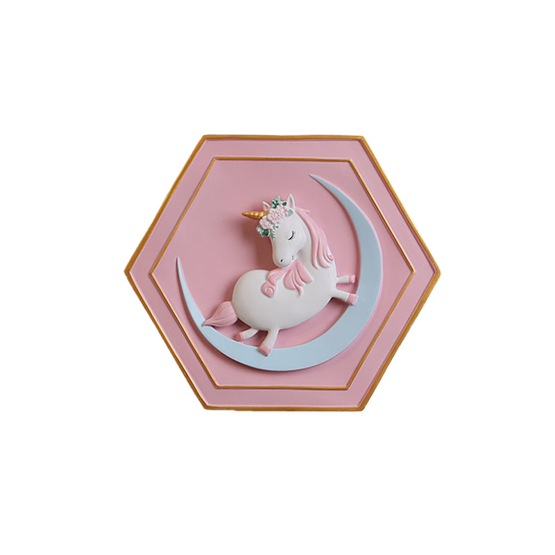 Avelena | Pink Unicorn Wandleuchte mit Hexagon-Design Cartoon Led Harz Zugkette Wandlampe