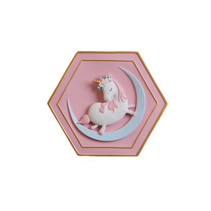 Avelena | Pink Unicorn Wandleuchte mit Hexagon-Design Cartoon Led Harz Zugkette Wandlampe