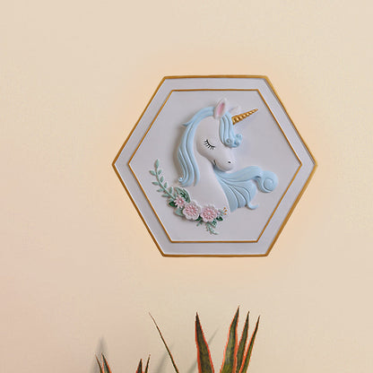 Avelena | Pink Unicorn Wandleuchte mit Hexagon-Design Cartoon Led Harz Zugkette Wandlampe