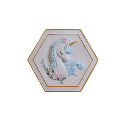 Avelena | Pink Unicorn Wandleuchte mit Hexagon-Design Cartoon Led Harz Zugkette Wandlampe