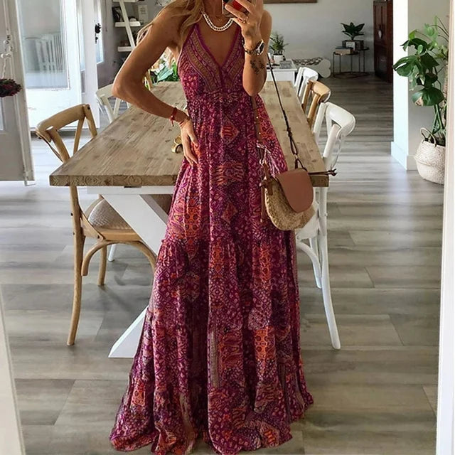 Avelena - Boho Print Schlupf-Maxikleid