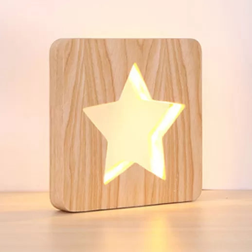 Avelena | Quadratisches Studienzimmer Schreibtischlicht mit Stern Holz Modern Elegante Schreibtischlampe In Beige