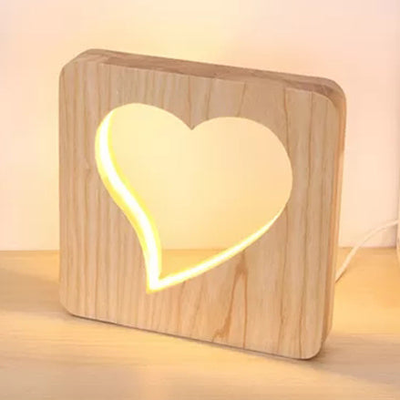 Avelena | Doppelzimmer Quadratischer Schreibtischlampe mit Herz Holz Wunderschöne Schreibtischlampe In Beige