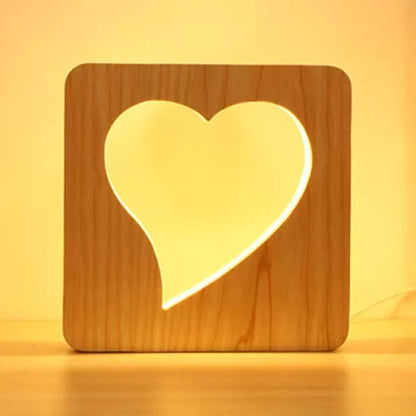 Avelena | Doppelzimmer Quadratischer Schreibtischlampe mit Herz Holz Wunderschöne Schreibtischlampe In Beige