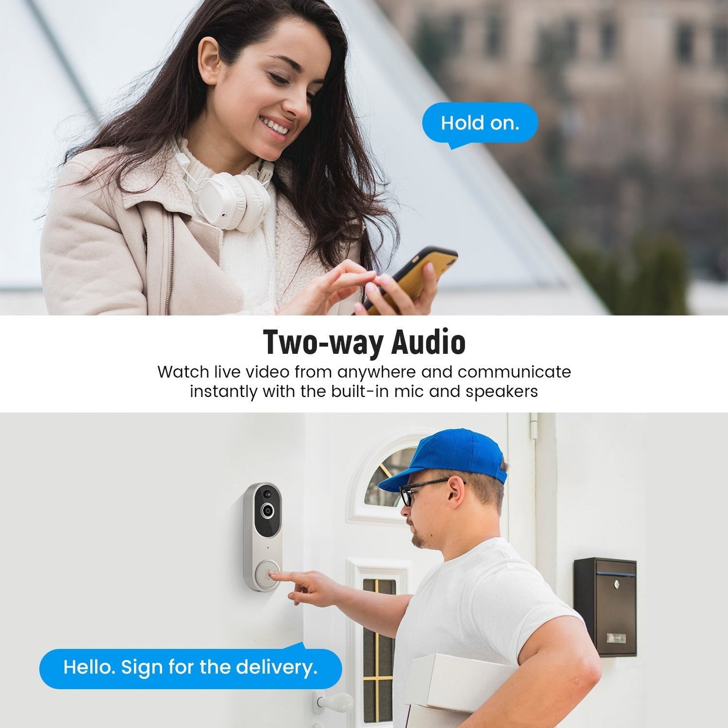 Avelena | Drahtlose Smart-Video-Türklingel – Außenüberwachung mit HD-Nachtsicht