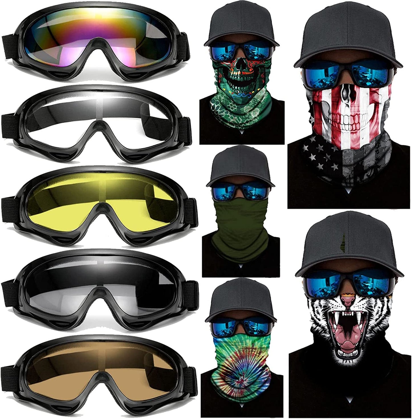 Avelena | 10 Pakete Motorrad Zubehör, 5 Pcs Dirt Bike Ski Brillen Staubdicht Winddicht Sicherheitsbrillen Und 5 Pcs Gesichtsmasken