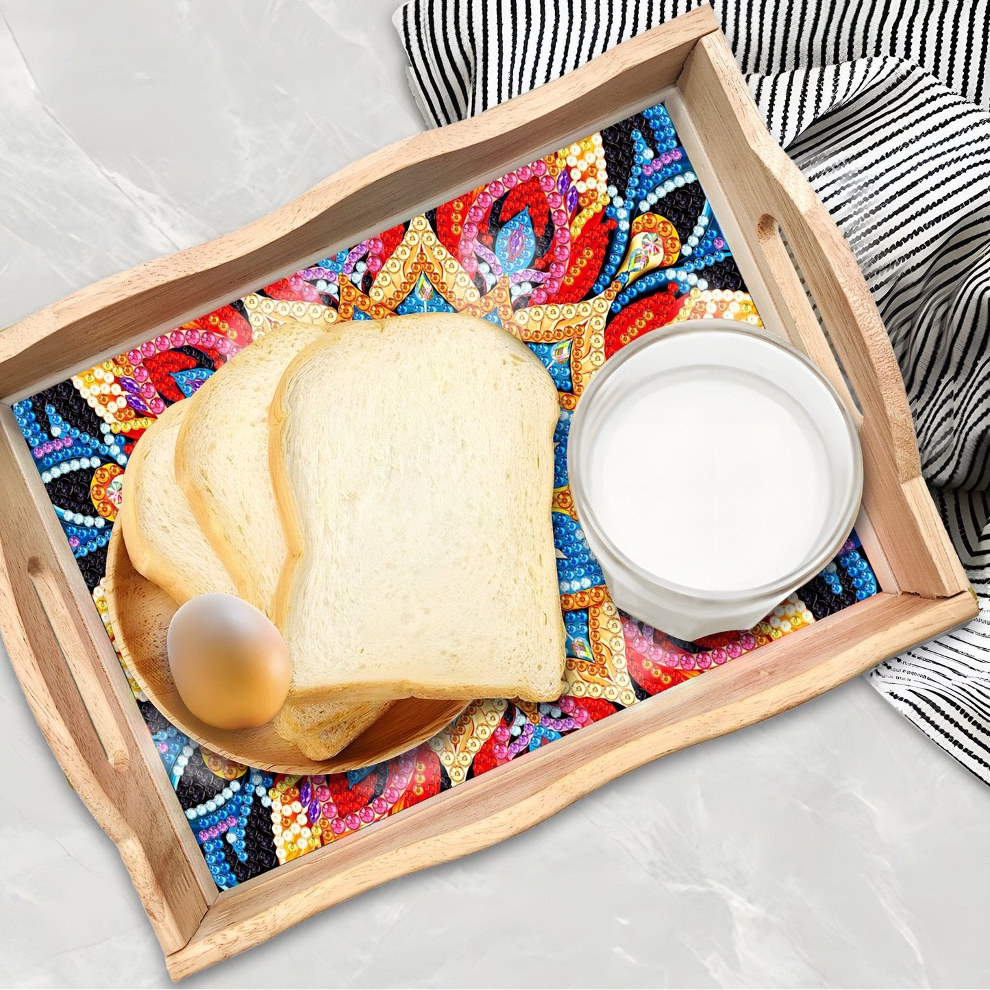 Avelena | DIY Diamond Painting Holztablett Essen Tablett mit Griff Wohnzimmer Dekoration Mandala Holztablett Set