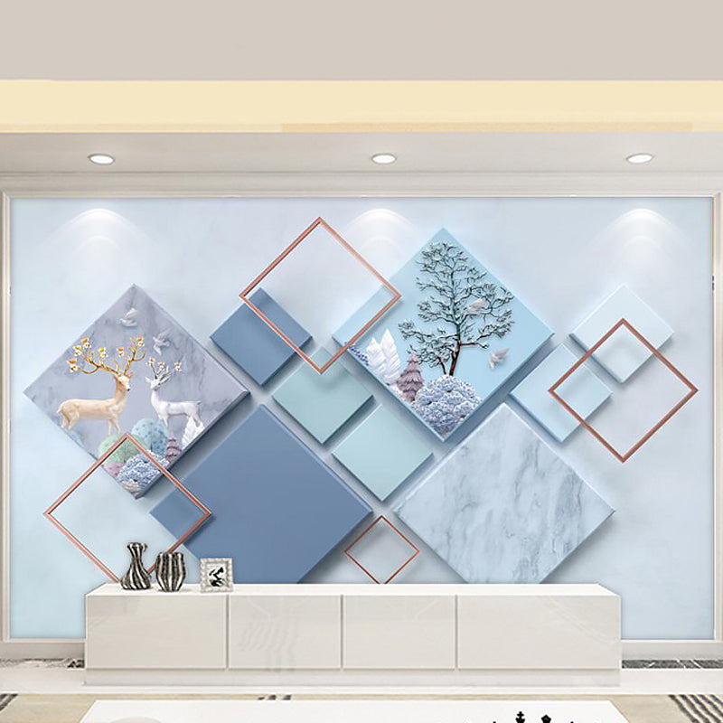 Avelena | Großer Foto-Stil Harlekin Wandbild für Das Badezimmer In Sanftem Blau, Personalisierte Größe Verfügbar