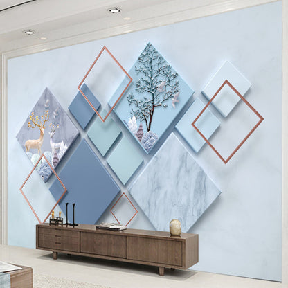 Avelena | Großer Foto-Stil Harlekin Wandbild für Das Badezimmer In Sanftem Blau, Personalisierte Größe Verfügbar