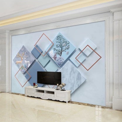 Avelena | Großer Foto-Stil Harlekin Wandbild für Das Badezimmer In Sanftem Blau, Personalisierte Größe Verfügbar
