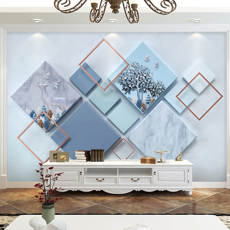 Avelena | Großer Foto-Stil Harlekin Wandbild für Das Badezimmer In Sanftem Blau, Personalisierte Größe Verfügbar