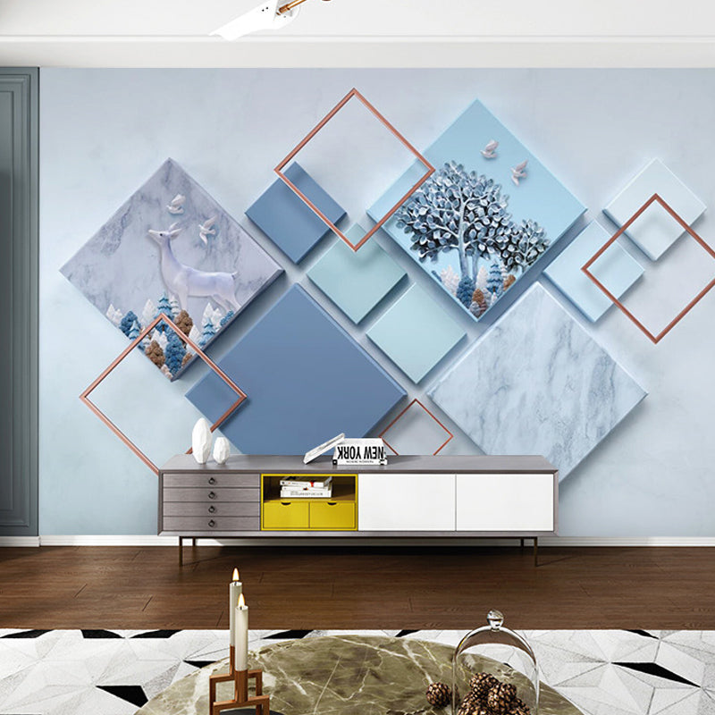 Avelena | Großer Foto-Stil Harlekin Wandbild für Das Badezimmer In Sanftem Blau, Personalisierte Größe Verfügbar