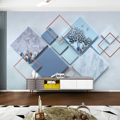 Avelena | Großer Foto-Stil Harlekin Wandbild für Das Badezimmer In Sanftem Blau, Personalisierte Größe Verfügbar