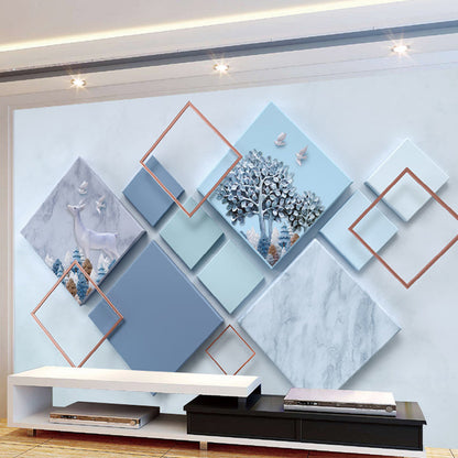 Avelena | Großer Foto-Stil Harlekin Wandbild für Das Badezimmer In Sanftem Blau, Personalisierte Größe Verfügbar