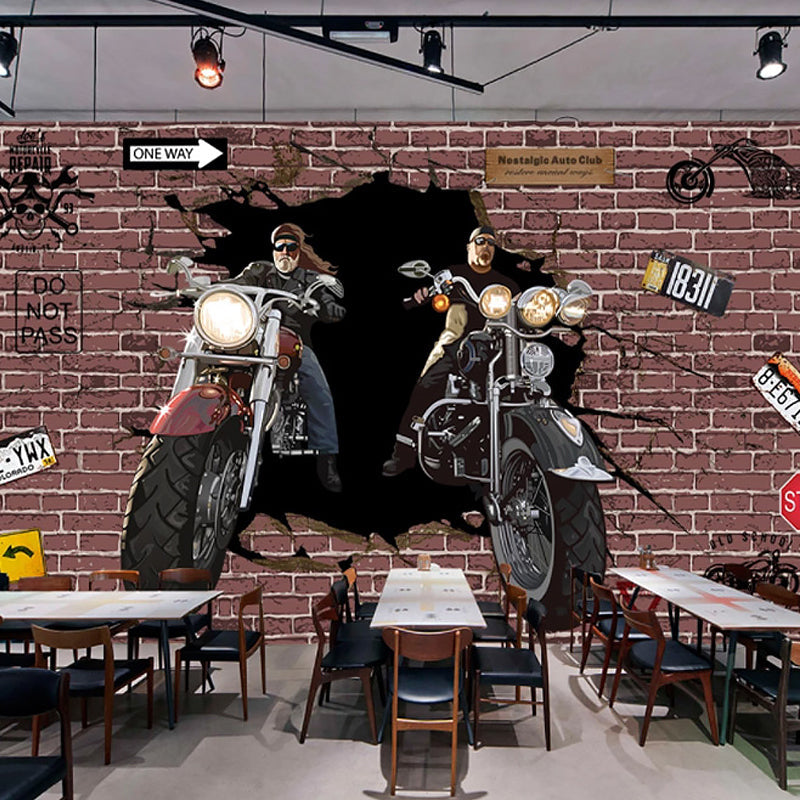 Avelena | Vollständiges Einzigartiges Wandbild Braune Ziegel und Motorrad Wandverkleidung, Maßgefertigt