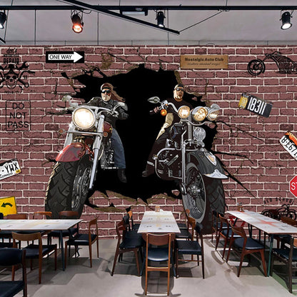 Avelena | Vollständiges Einzigartiges Wandbild Braune Ziegel und Motorrad Wandverkleidung, Maßgefertigt