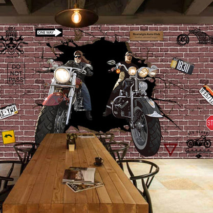 Avelena | Vollständiges Einzigartiges Wandbild Braune Ziegel und Motorrad Wandverkleidung, Maßgefertigt