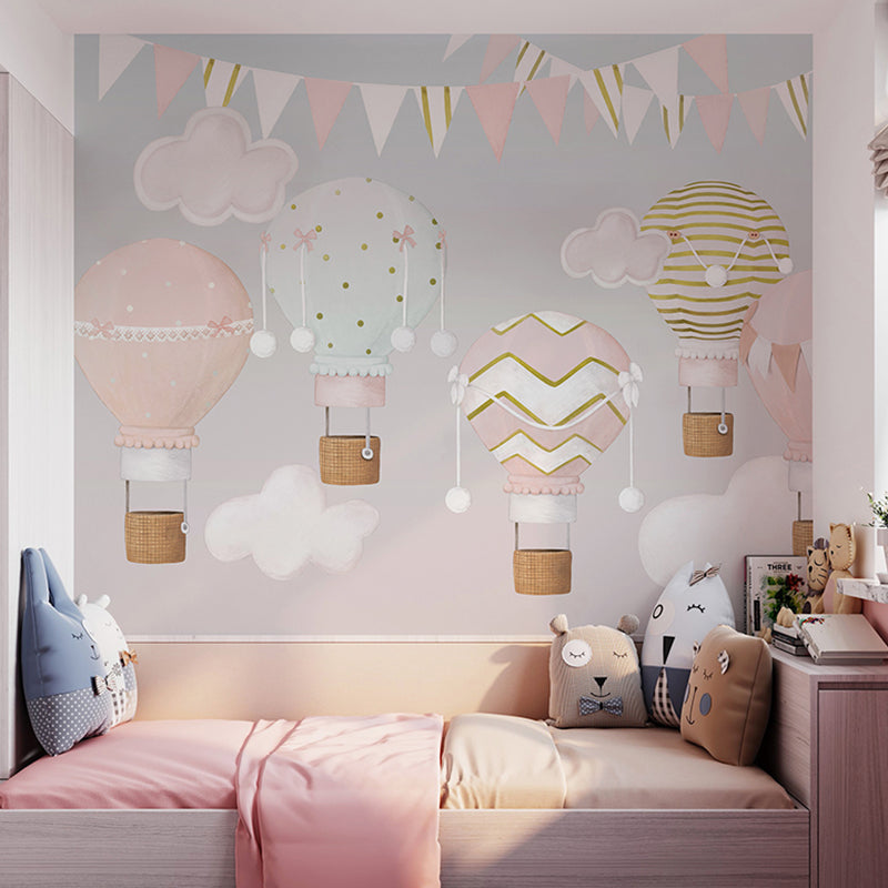 Avelena | Pastellrosa Wandmalerei Minimalistisch Extra Groß Ballon und Flagge Wandkunst für Das Mädchenzimmer
