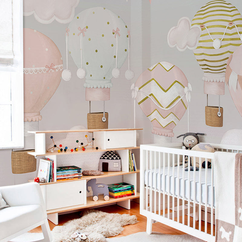 Avelena | Pastellrosa Wandmalerei Minimalistisch Extra Groß Ballon und Flagge Wandkunst für Das Mädchenzimmer