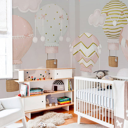 Avelena | Pastellrosa Wandmalerei Minimalistisch Extra Groß Ballon und Flagge Wandkunst für Das Mädchenzimmer