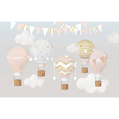Avelena | Pastellrosa Wandmalerei Minimalistisch Extra Groß Ballon und Flagge Wandkunst für Das Mädchenzimmer
