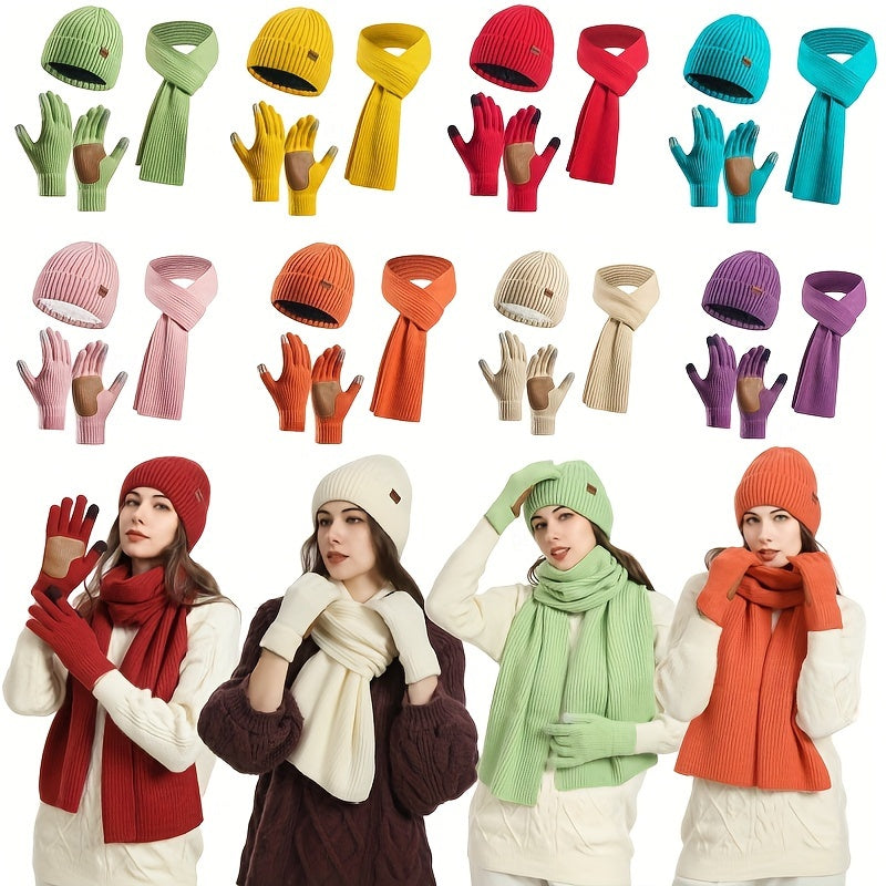 Avelena | Winter Komfort Set – Strickmütze, Schal und Handschuhe für Unisex