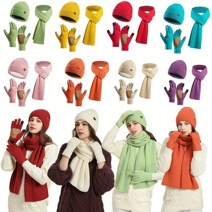 Avelena | Winter Komfort Set – Strickmütze, Schal und Handschuhe für Unisex