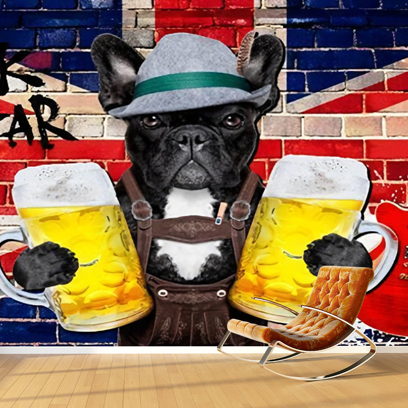 Avelena | Neutrale Farb Cartoon Hund Tapete Fleckenresistente Wandverkleidung für Café