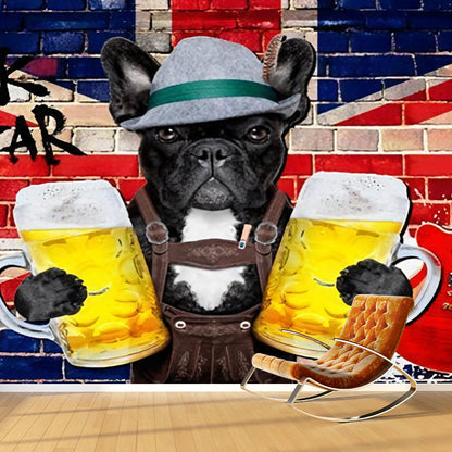 Avelena | Neutrale Farb Cartoon Hund Tapete Fleckenresistente Wandverkleidung für Café