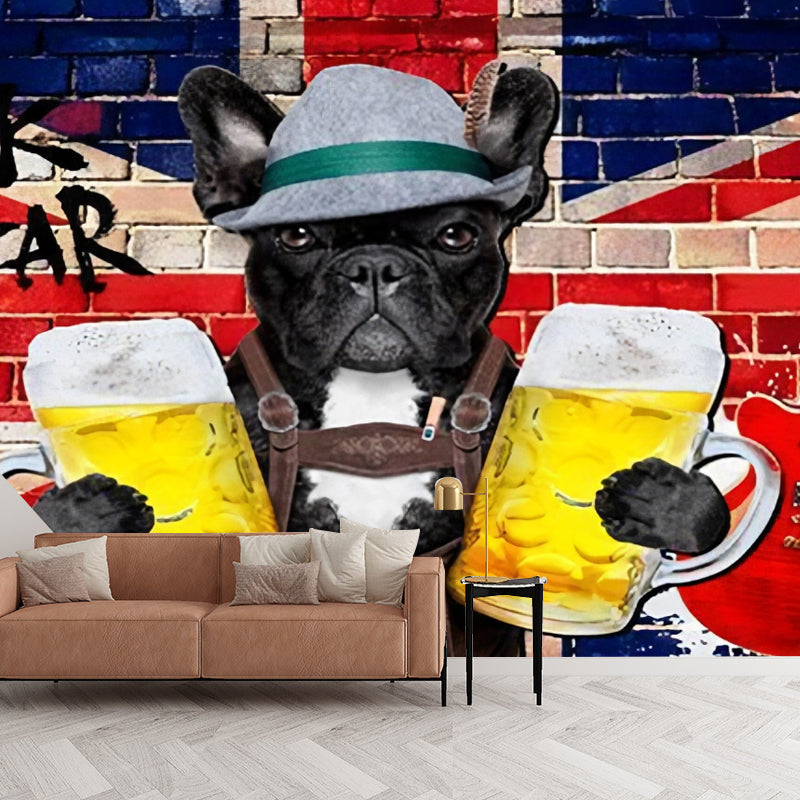 Avelena | Neutrale Farb Cartoon Hund Tapete Fleckenresistente Wandverkleidung für Café