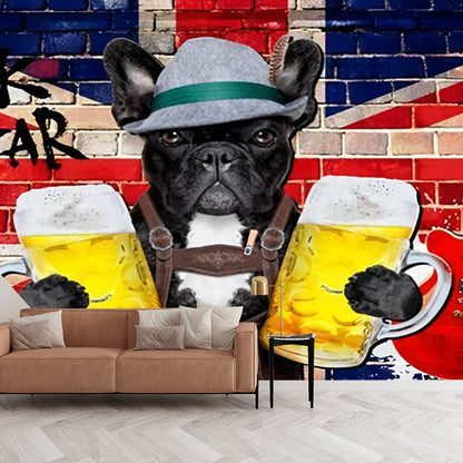 Avelena | Neutrale Farb Cartoon Hund Tapete Fleckenresistente Wandverkleidung für Café